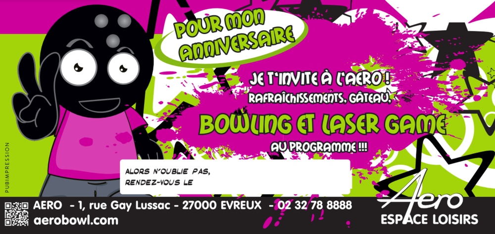 invitation anniversaire bowling et lasergame
