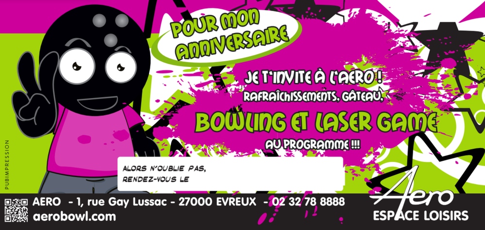 Carte d'invitation anniversaire bowling